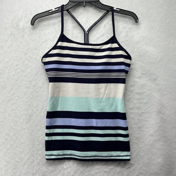 Lululemon Tops - Lululemon Tank Top Women's 6 Black White Green Stripe Y Back Scoop Neck Pullover